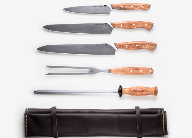 Chef's knife on a kitchen counter